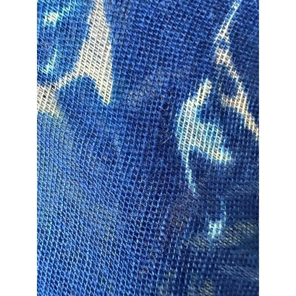 Coldwater Creek Blue Floral Linen Blend Scarf Wrap Fringe 27x 74 Coastal Boho